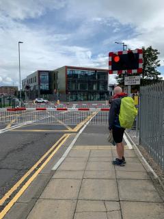 Nearly back to our our accommodation in Hartlepool Marina, 16 miles walked and keen to get the shoes off - but now thwarted at the level crossing